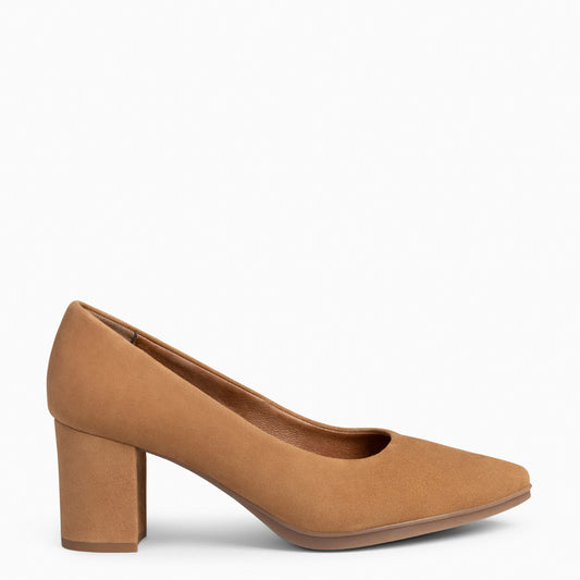 URBAN S – Chaussures à Talons Moyens en Daim CAMEL