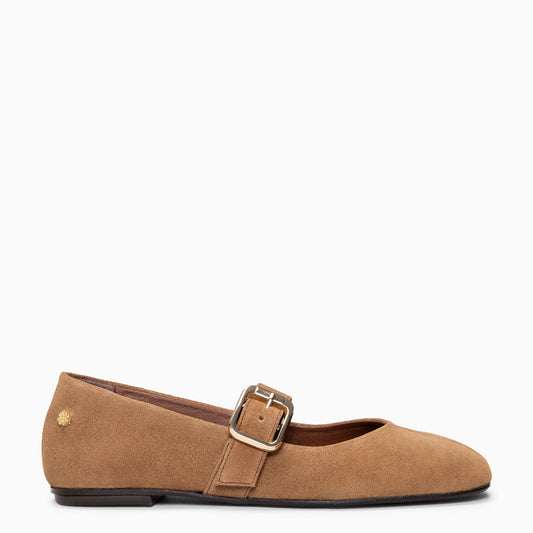 FRANCISCA - Mercedita de piel con tira ajustable CAMEL