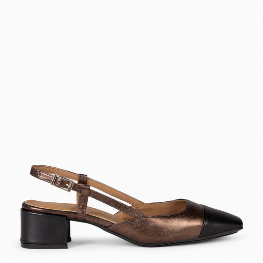 AUDREY - Ballerines slingback bicolores à talon COPPER BLACK