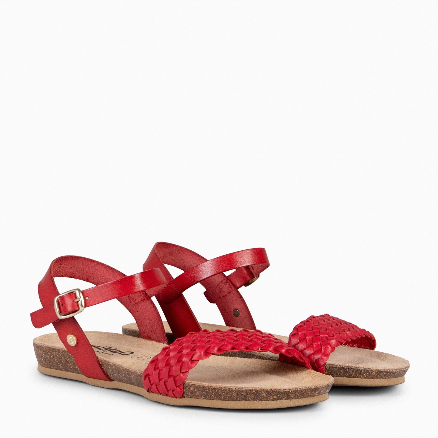 AIRE - Sandalias Planas BIO tira Trenzada ROJO