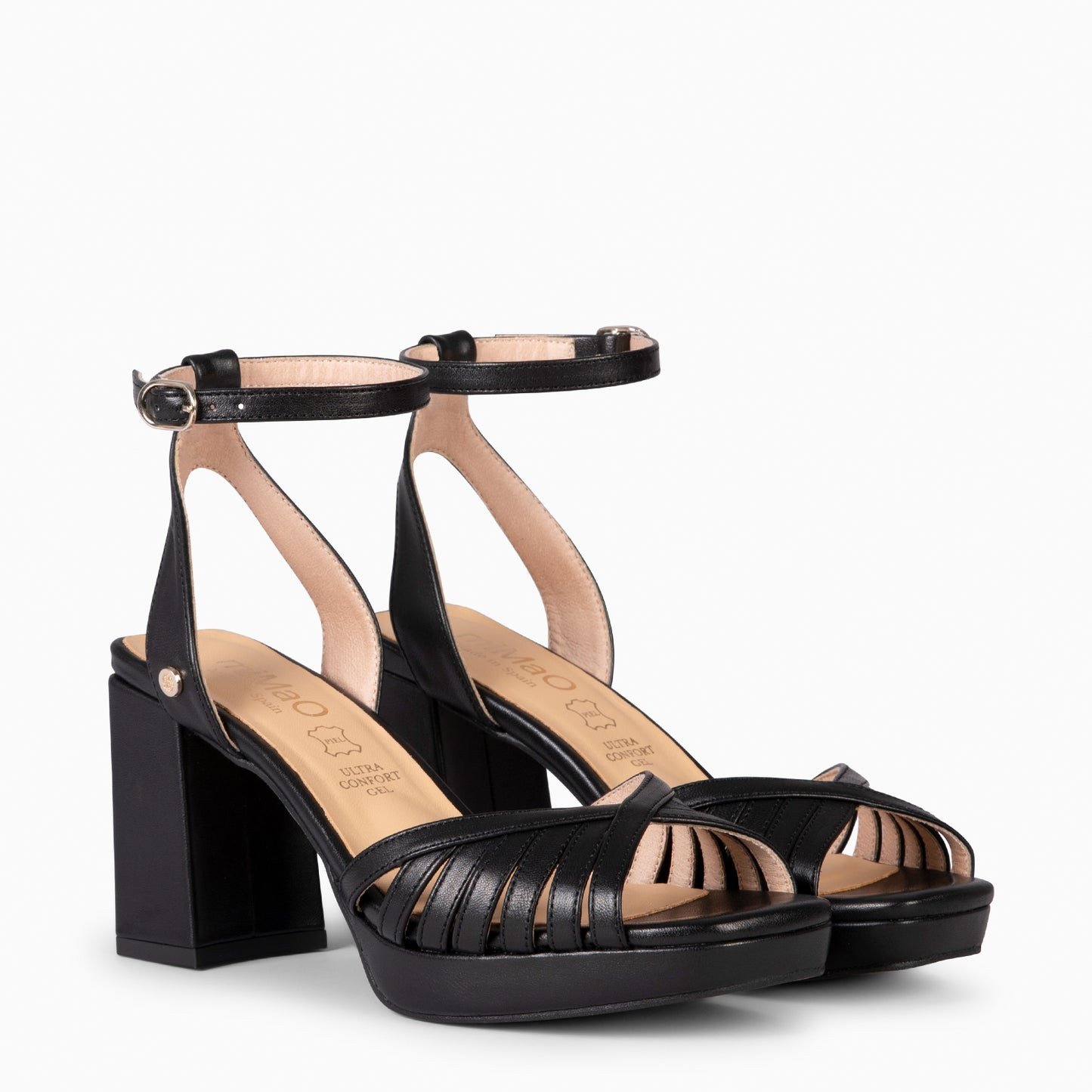 CRISTEL - SANDALIAS ELEGANTES DE TACÓN DE VESTIR  NEGRO