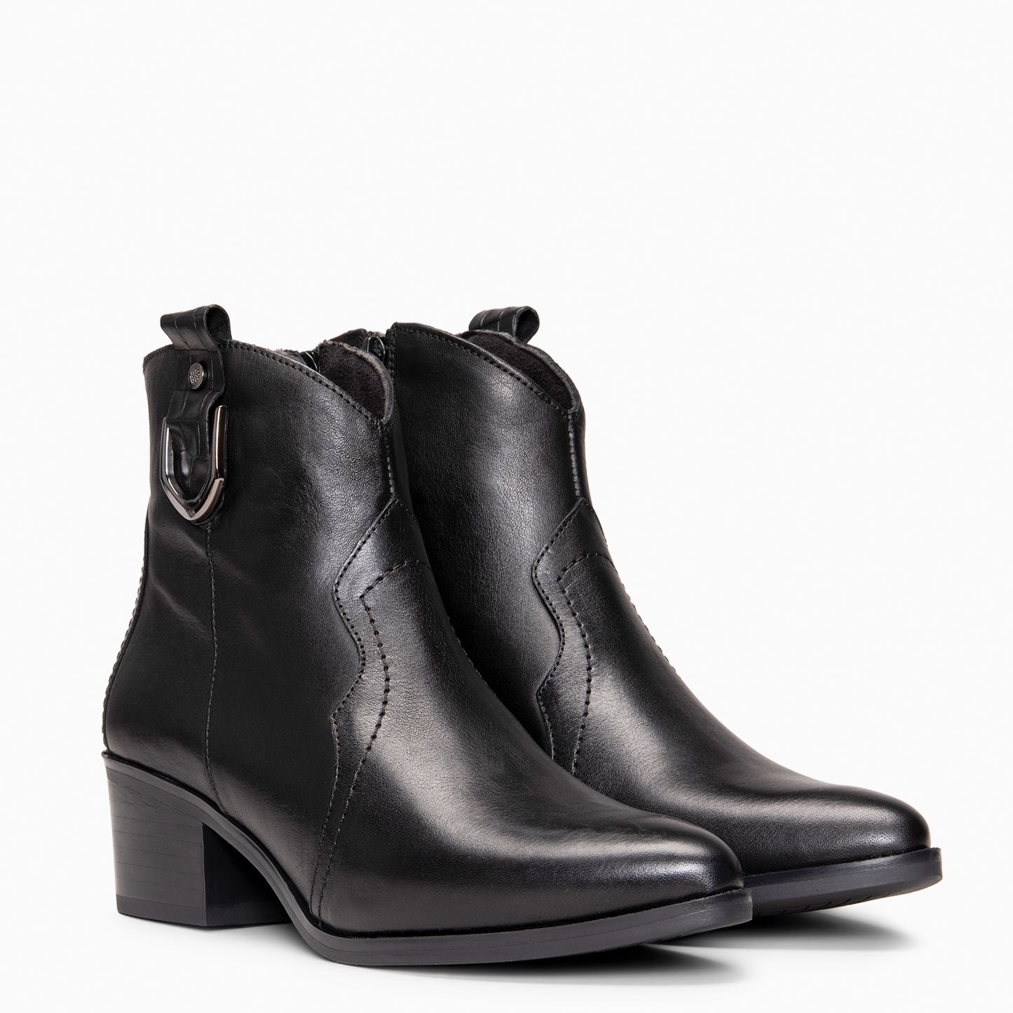 SANTANA - Botines Cowboy de piel NEGRO