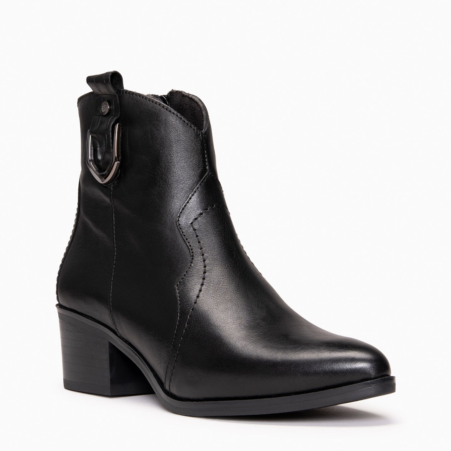 SANTANA - Botines Cowboy de piel NEGRO