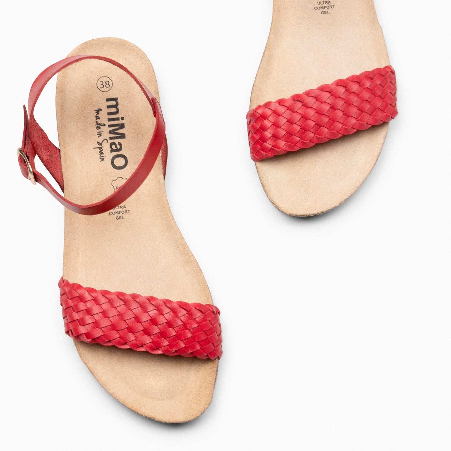 AIRE - Sandalias Planas BIO tira Trenzada ROJO