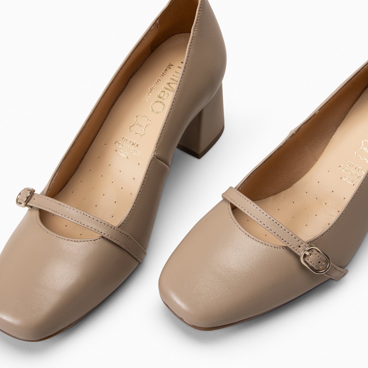 ELISA - Zapato de salón con tacón ancho CAMEL