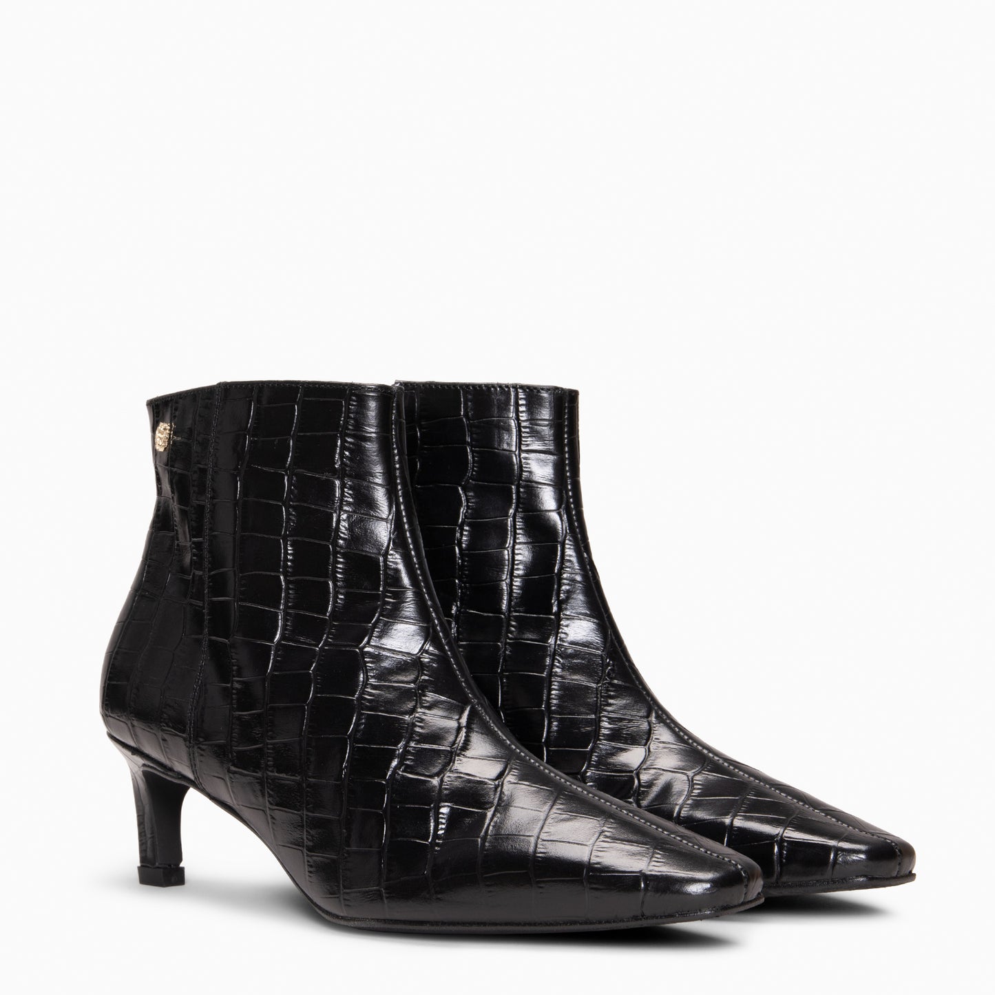 DUNDY - Botines de tacón fino en piel con efecto cocodrilo NEGRO