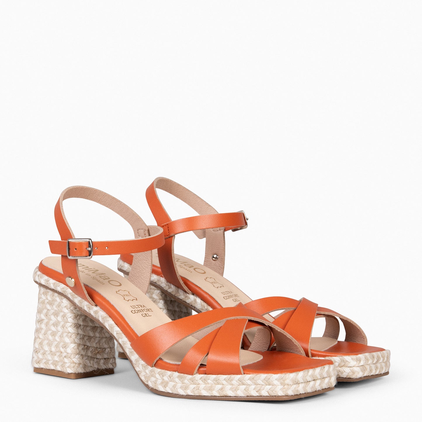 ANNA – Sandalias de tacón y plataforma de yute NARANJA