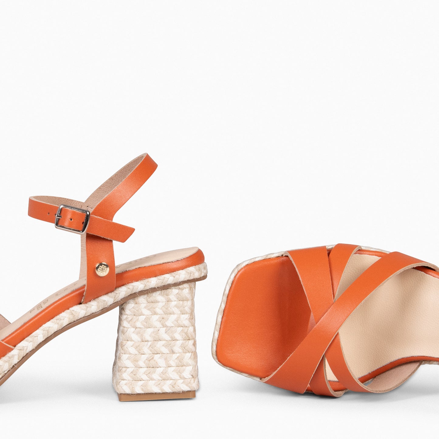 ANNA – Sandalias de tacón y plataforma de yute NARANJA