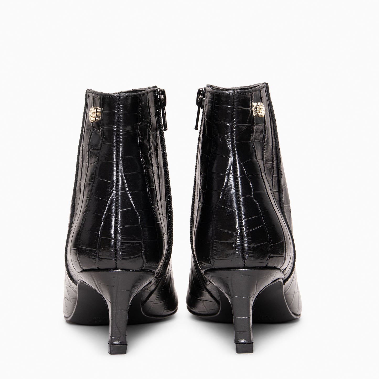DUNDY - Botines de tacón fino en piel con efecto cocodrilo NEGRO
