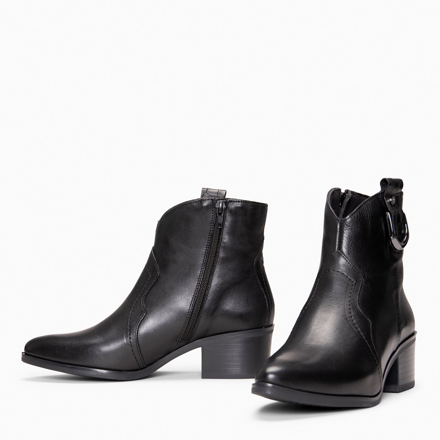 SANTANA - Botines Cowboy de piel NEGRO