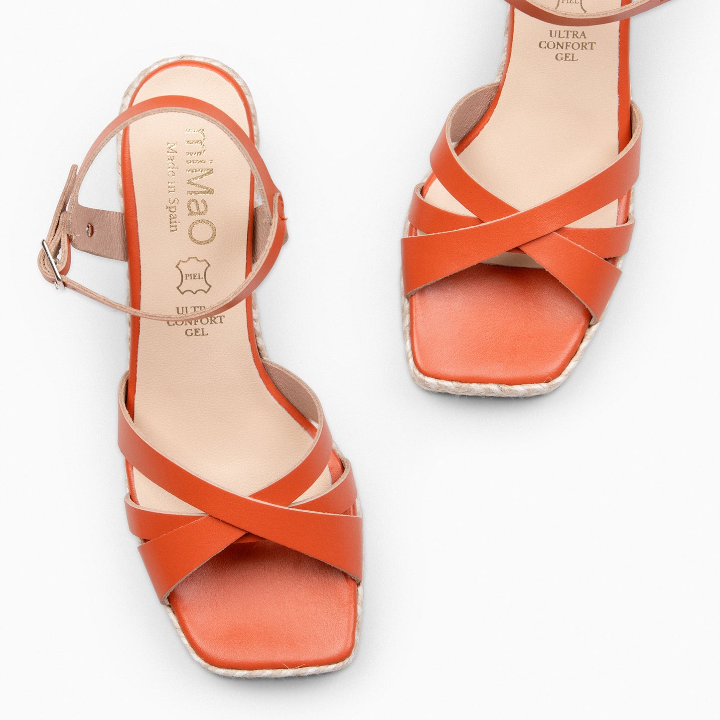 ANNA – Sandalias de tacón y plataforma de yute NARANJA