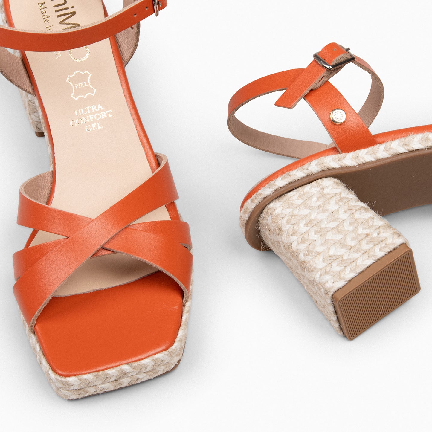 ANNA – Sandalias de tacón y plataforma de yute NARANJA