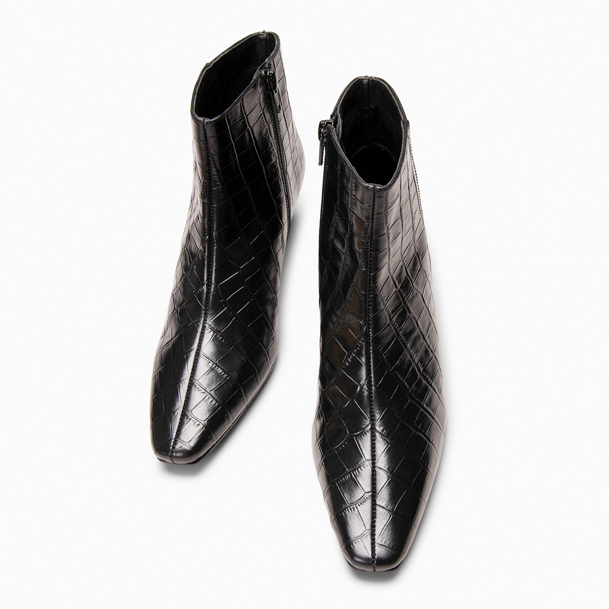 DUNDY - Botines de tacón fino en piel con efecto cocodrilo NEGRO