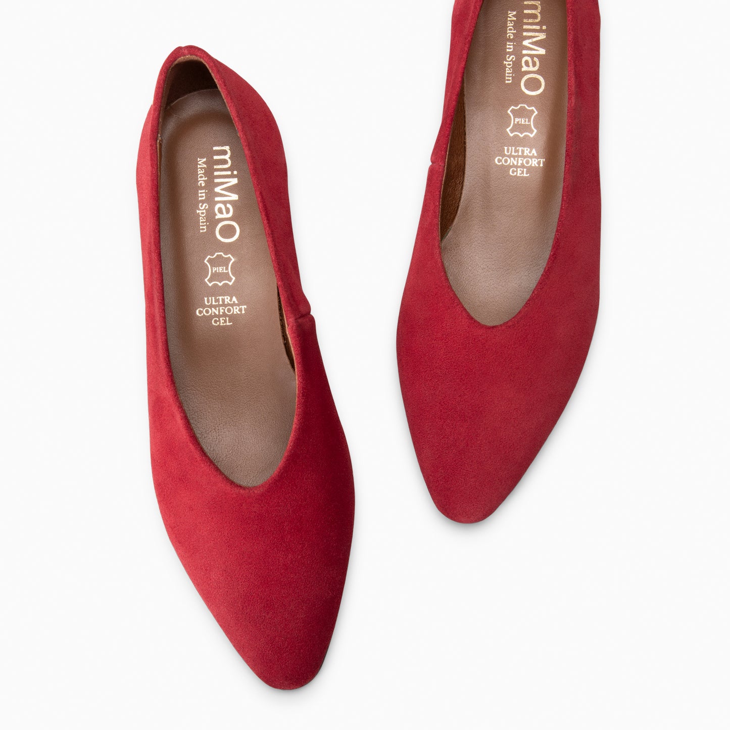 URBAN LACY – Bailarina con tacón bajo en piel de serraje ROJO