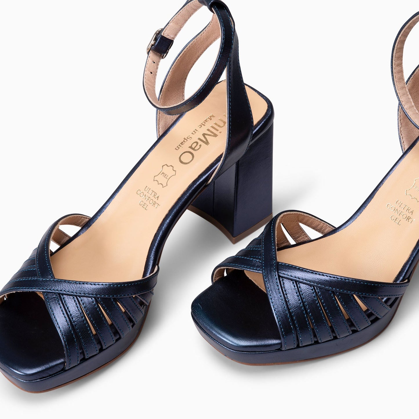 CRISTEL - SANDALIAS ELEGANTES DE TACÓN DE VESTIR MARINO