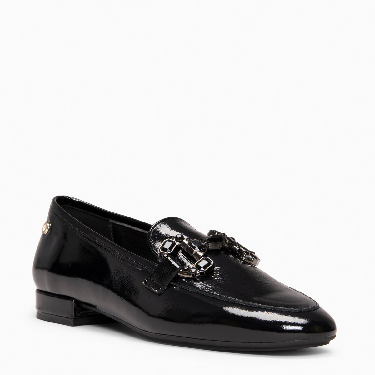 DORIAN - Mocasines de piel charol con hebilla barroca engastada NEGRO