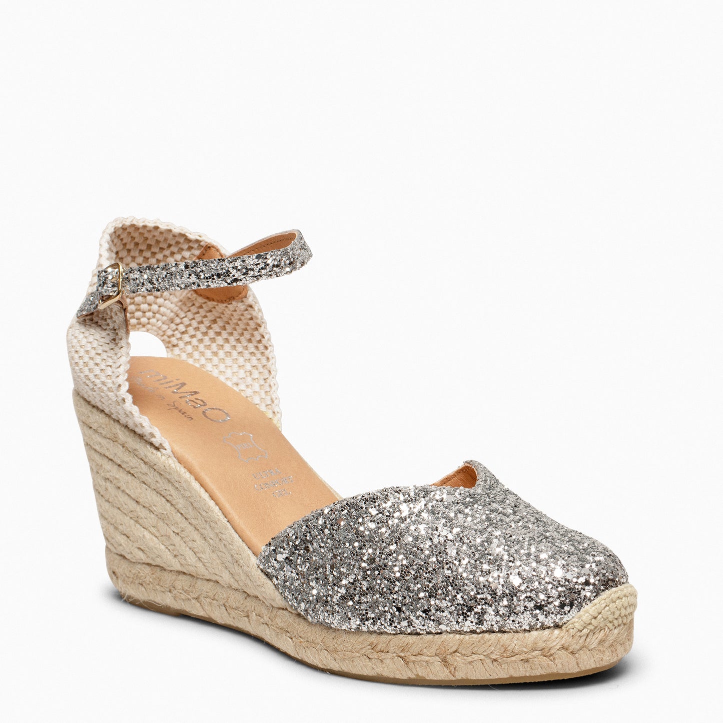 NERJA STAR - Cunhas altas de esparto com glitter PRATA