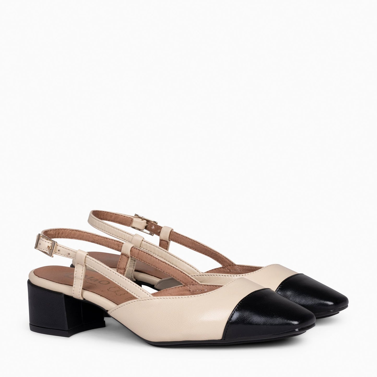 AUDREY - Ballerines slingback bicolores à talon BEIGE