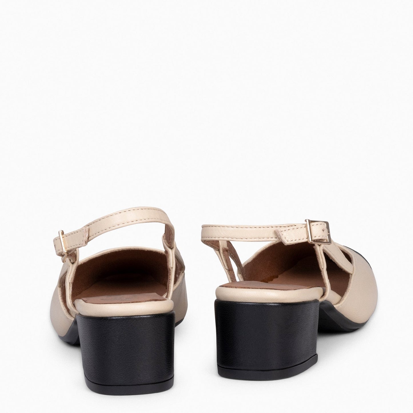 AUDREY - Ballerines slingback bicolores à talon BEIGE