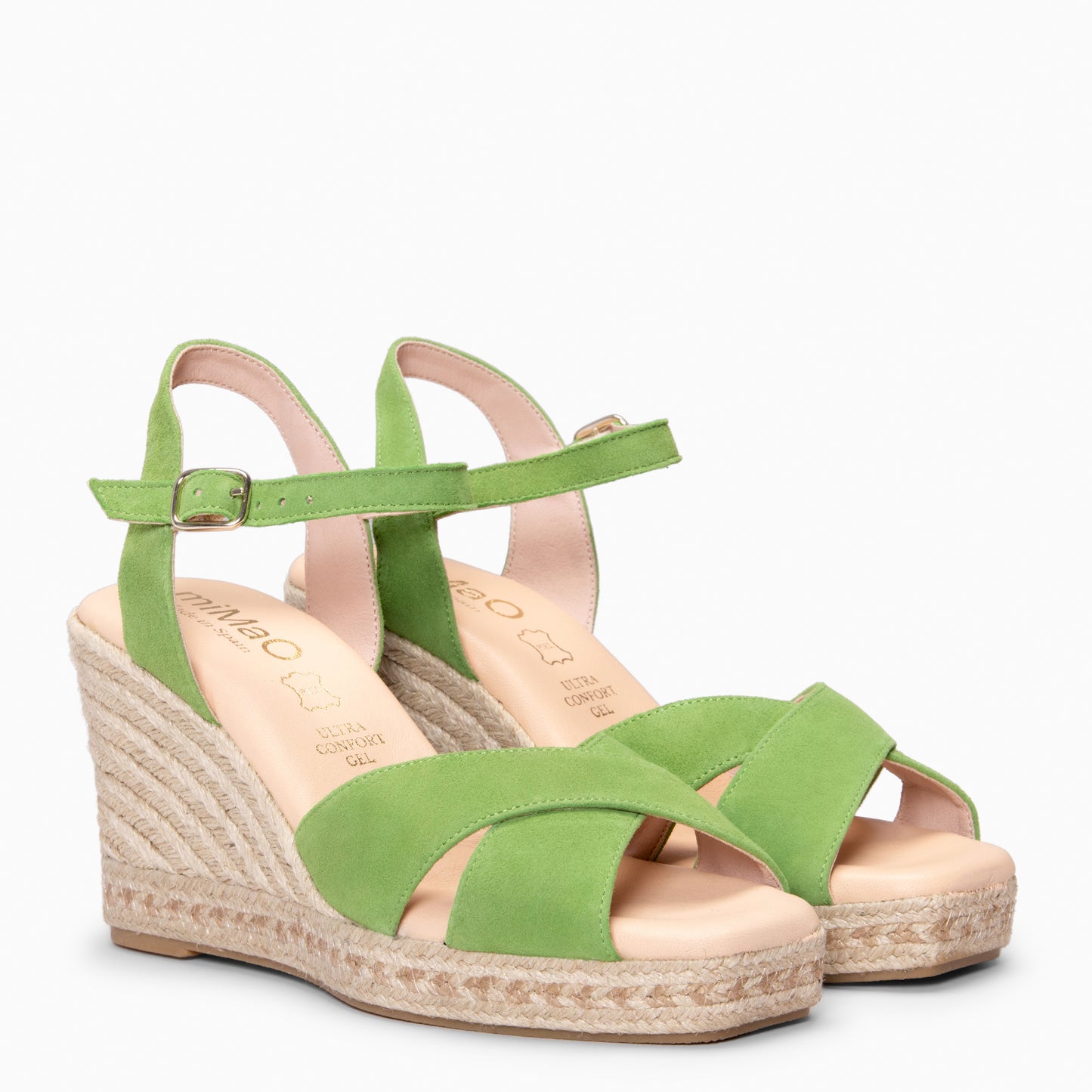 VERA - Cuña de esparto de ante PISTACHO