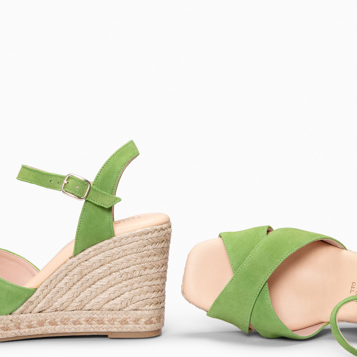 VERA - Cuña de esparto de ante PISTACHO