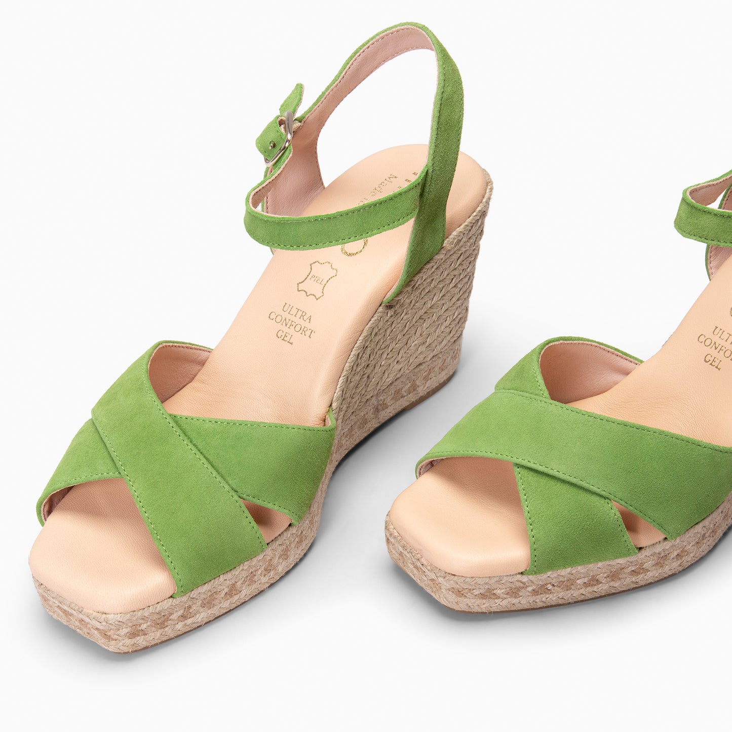 VERA - Cuña de esparto de ante PISTACHO