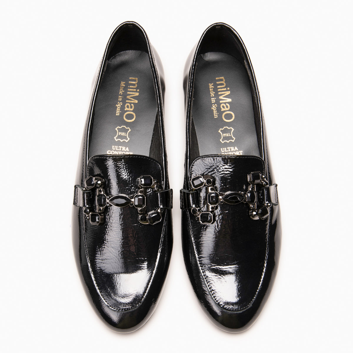 DORIAN - Mocasines de piel charol con hebilla barroca engastada NEGRO