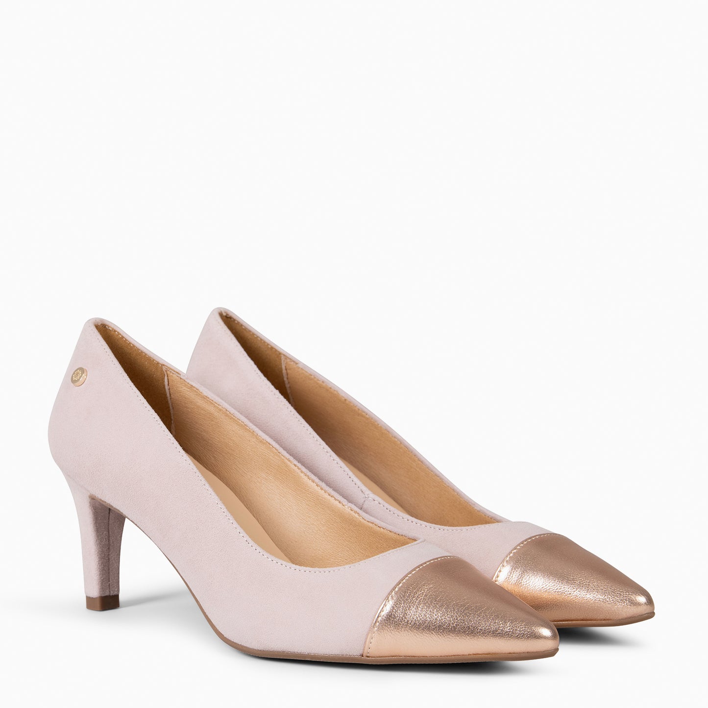 LILLY S – Zapato de tacón con puntera bicolor NUDE ORO