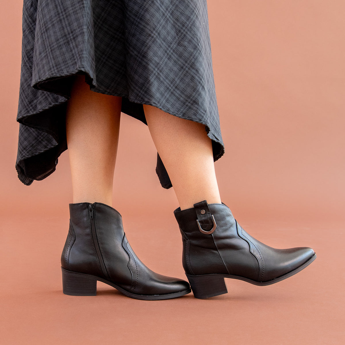 SANTANA - Botines Cowboy de piel NEGRO