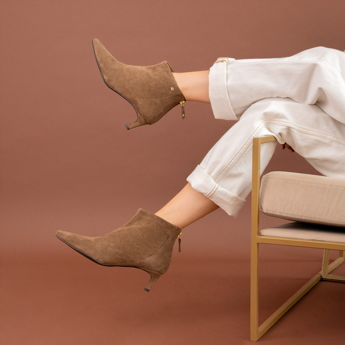 LUISA - Botines de tacón kitten con cremallera TAUPE