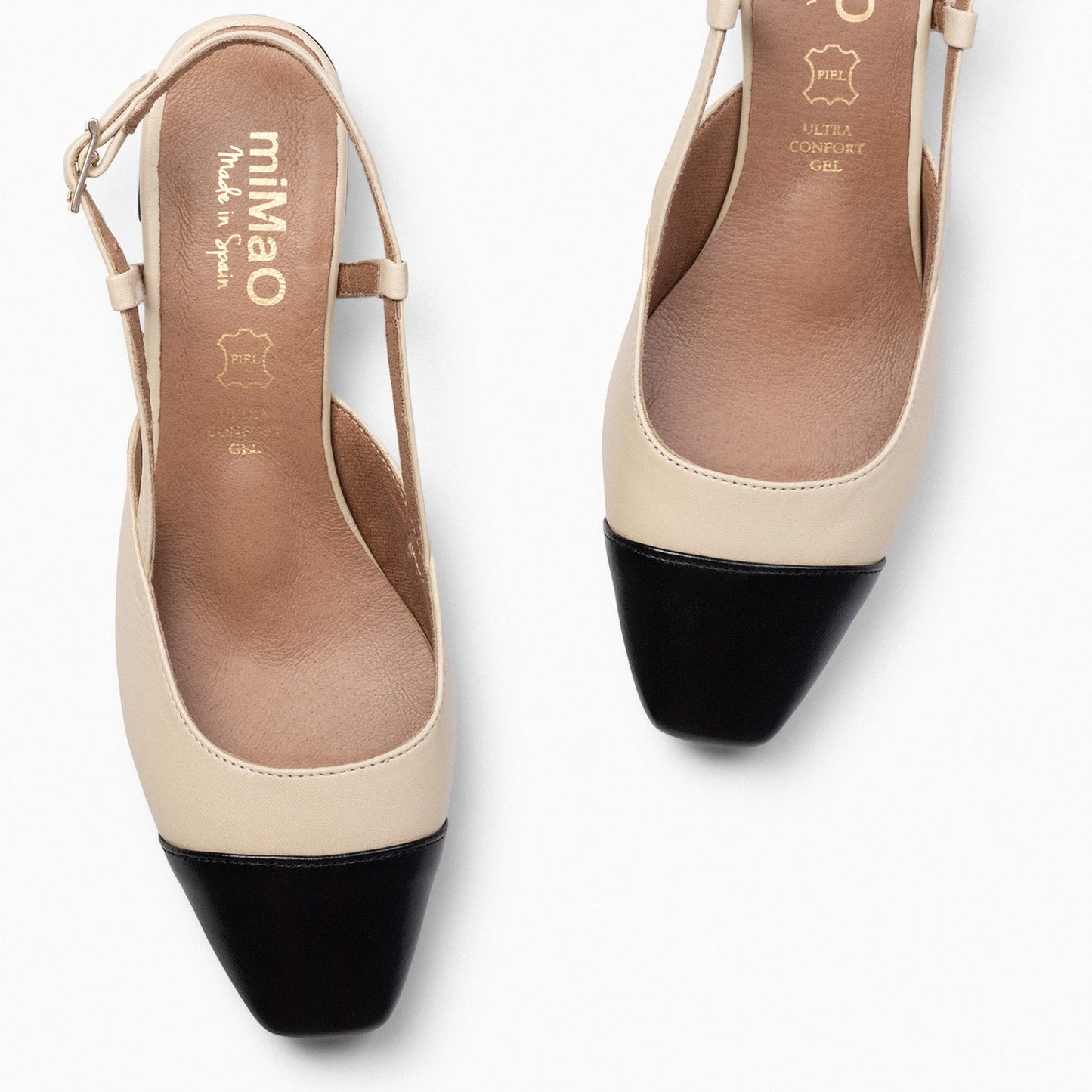 AUDREY - Ballerines slingback bicolores à talon BEIGE