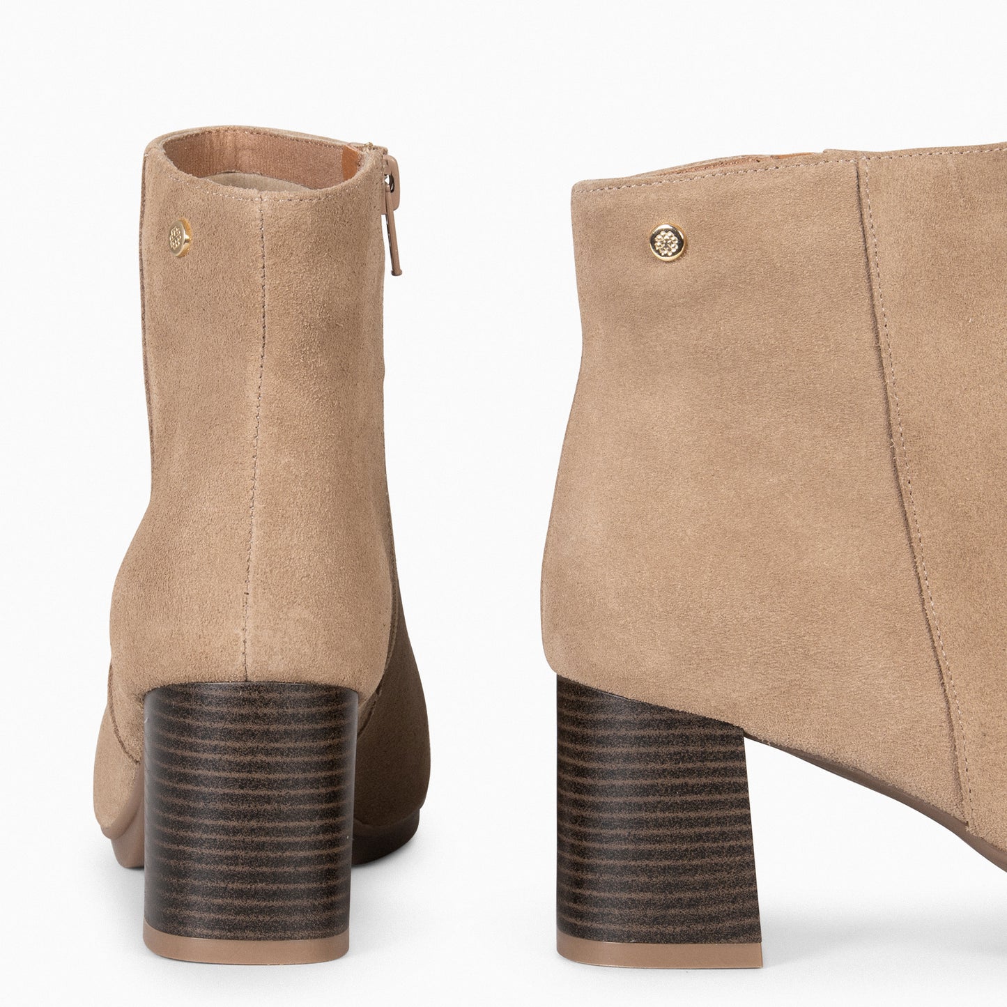 CITY - Botins TAUPE com salto largo e bico fino