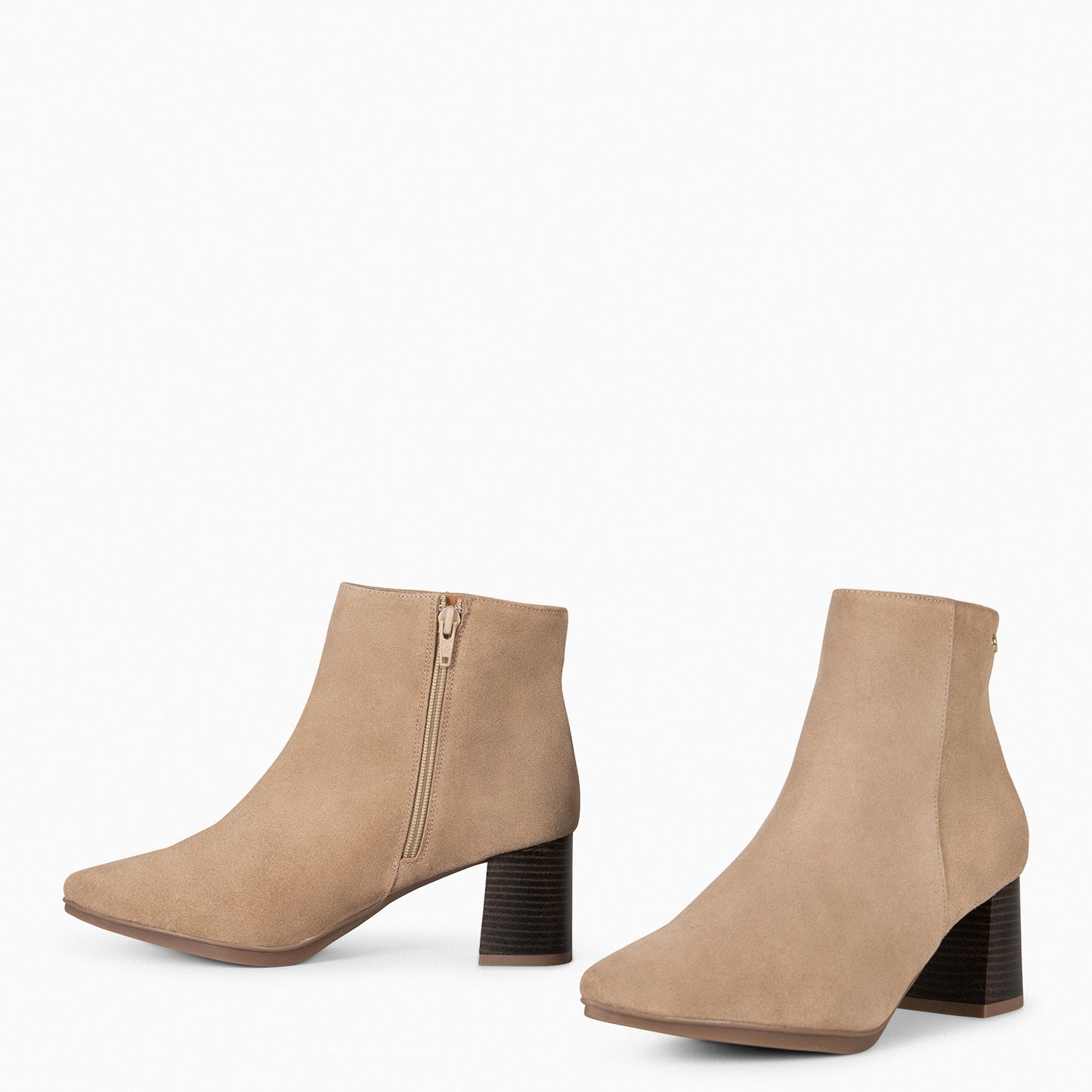 CITY - Botins TAUPE com salto largo e bico fino