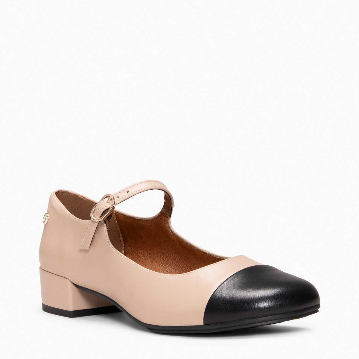 FLORA - Mercedita con tacón de piel bicolor  NUDE