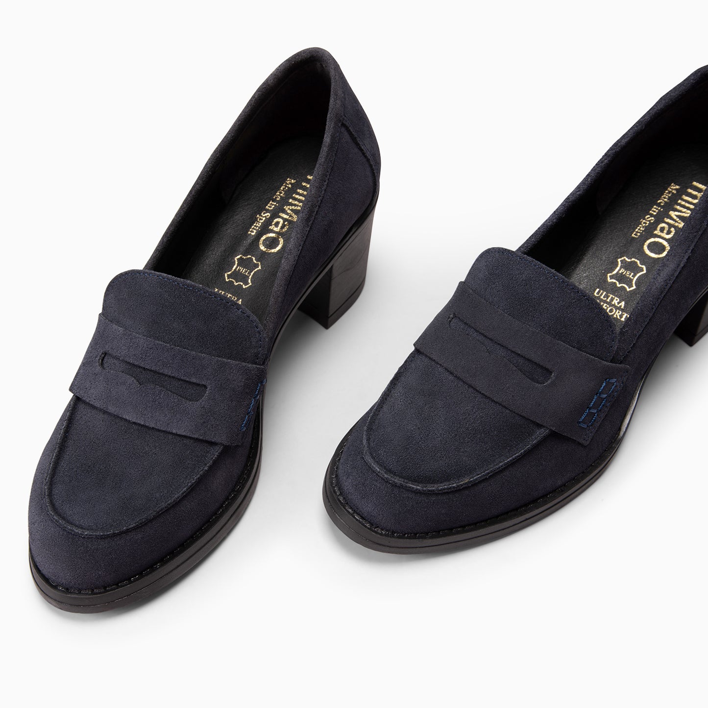 LATTÉ   -Mocasín con tacón ancho MARINO