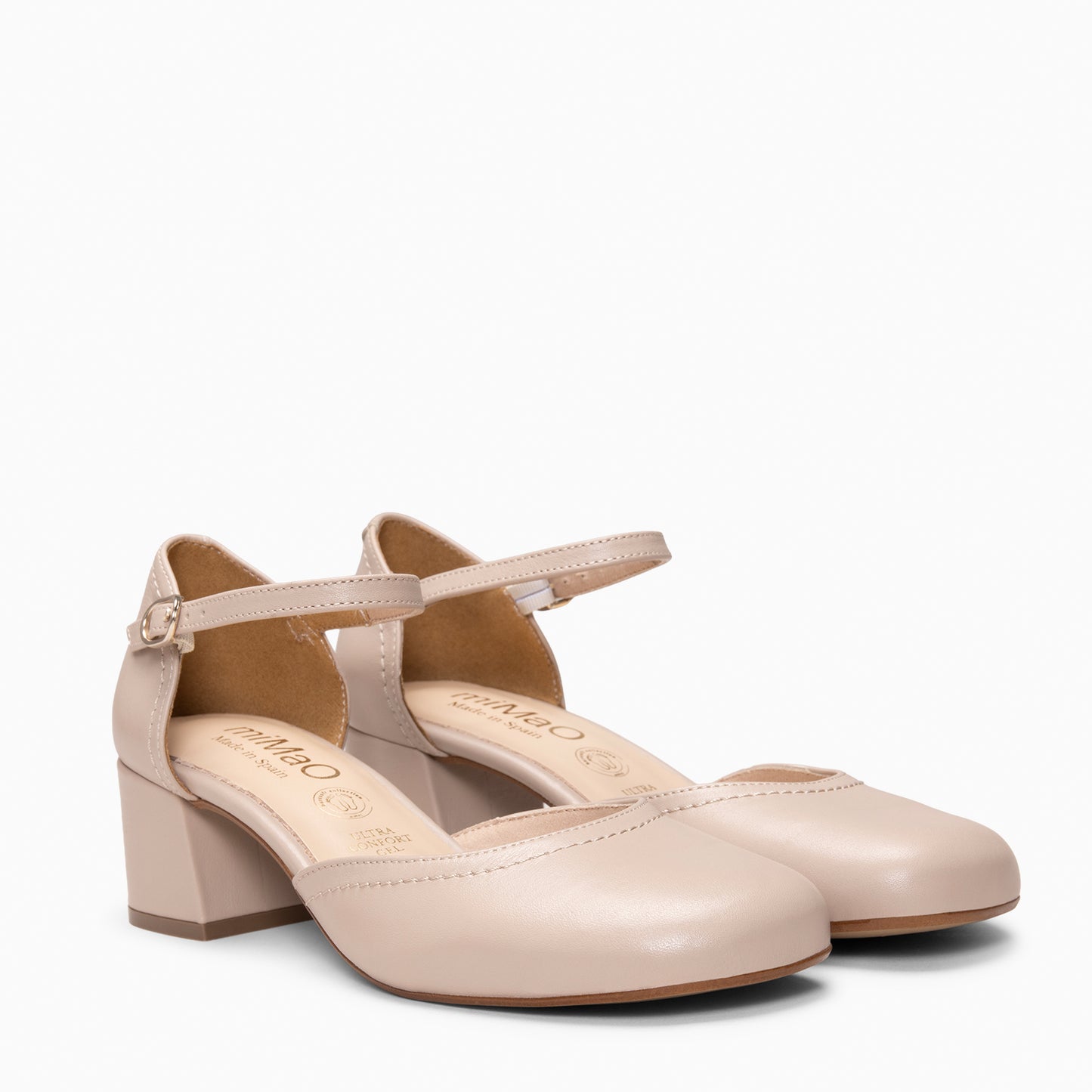 RIO - Tacones de Cuero con Correa al Tobillo BEIGE