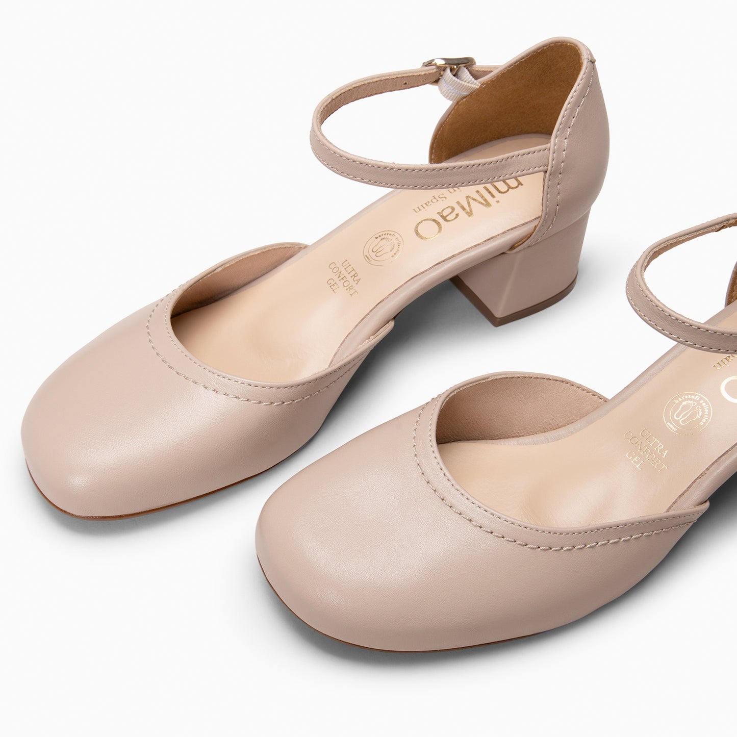 RIO - Tacones de Cuero con Correa al Tobillo BEIGE
