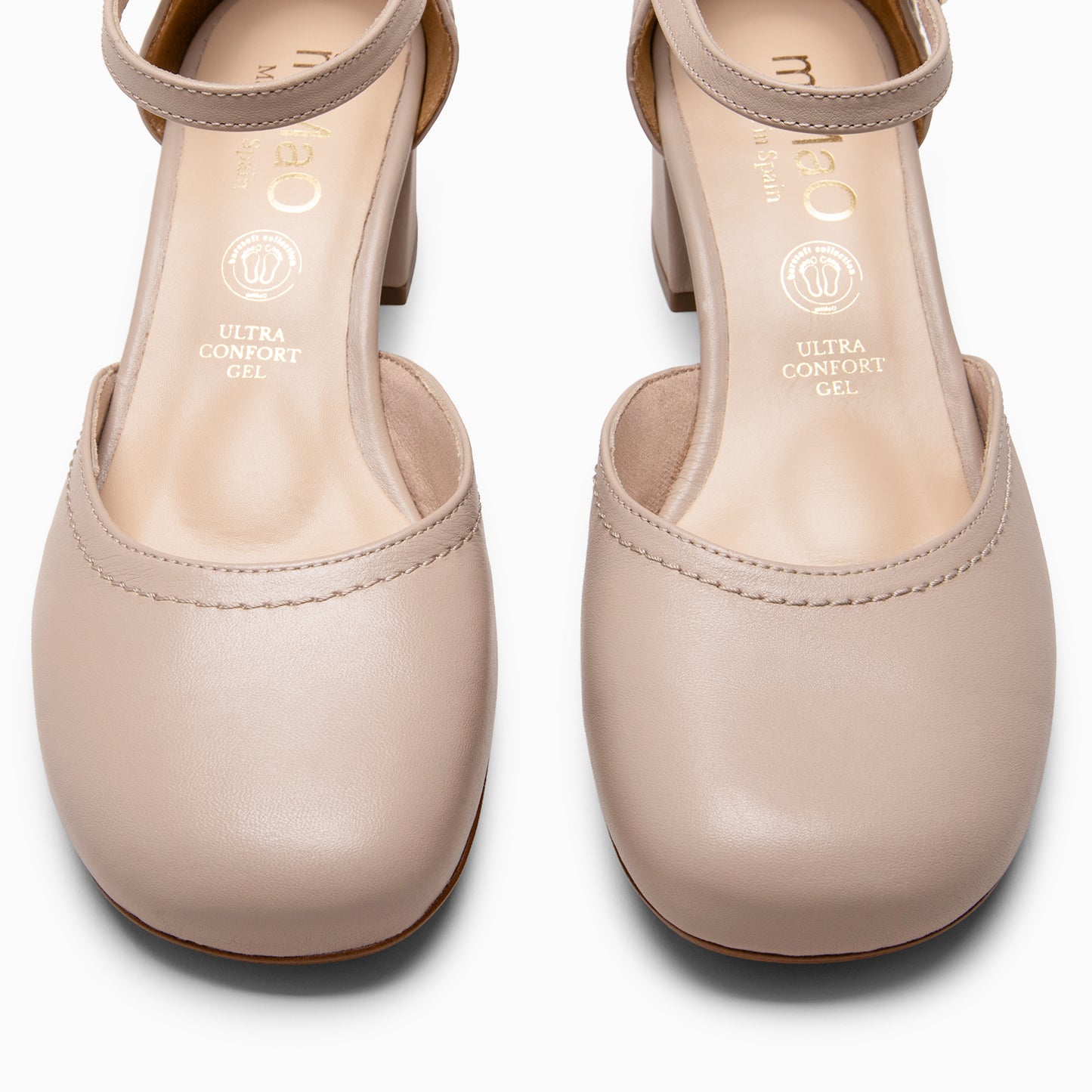 RIO - Tacones de Cuero con Correa al Tobillo BEIGE