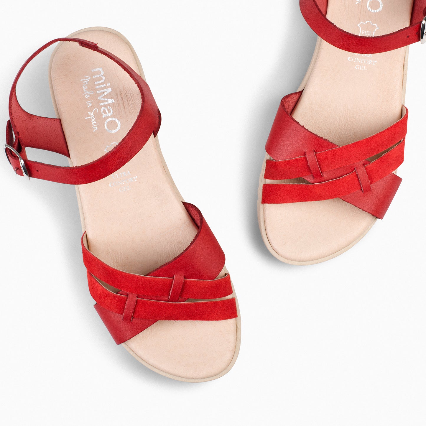 FRESH – Sandalias de piel con cuña baja ROJO