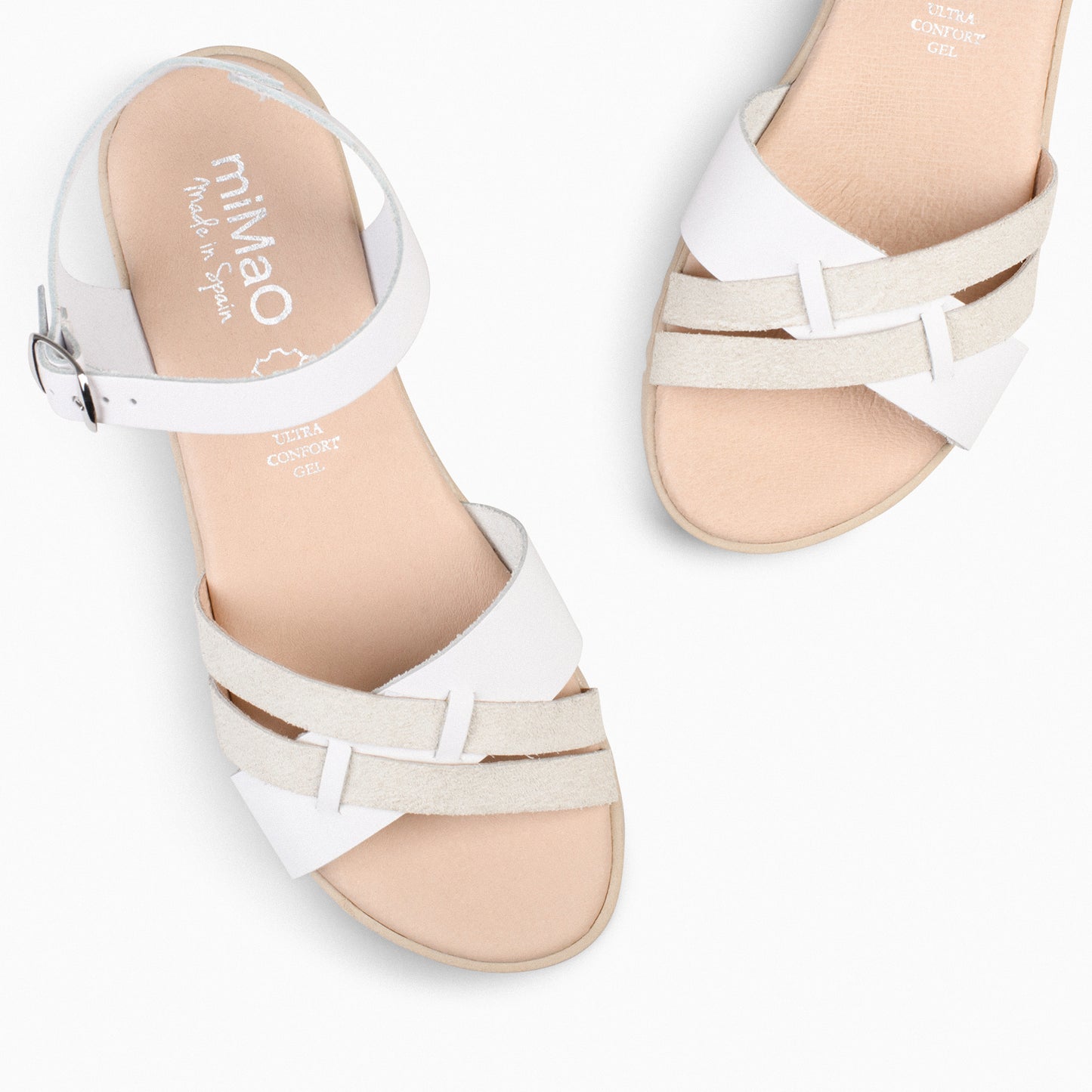 FRESH – Sandalias de piel con cuña baja BLANCO