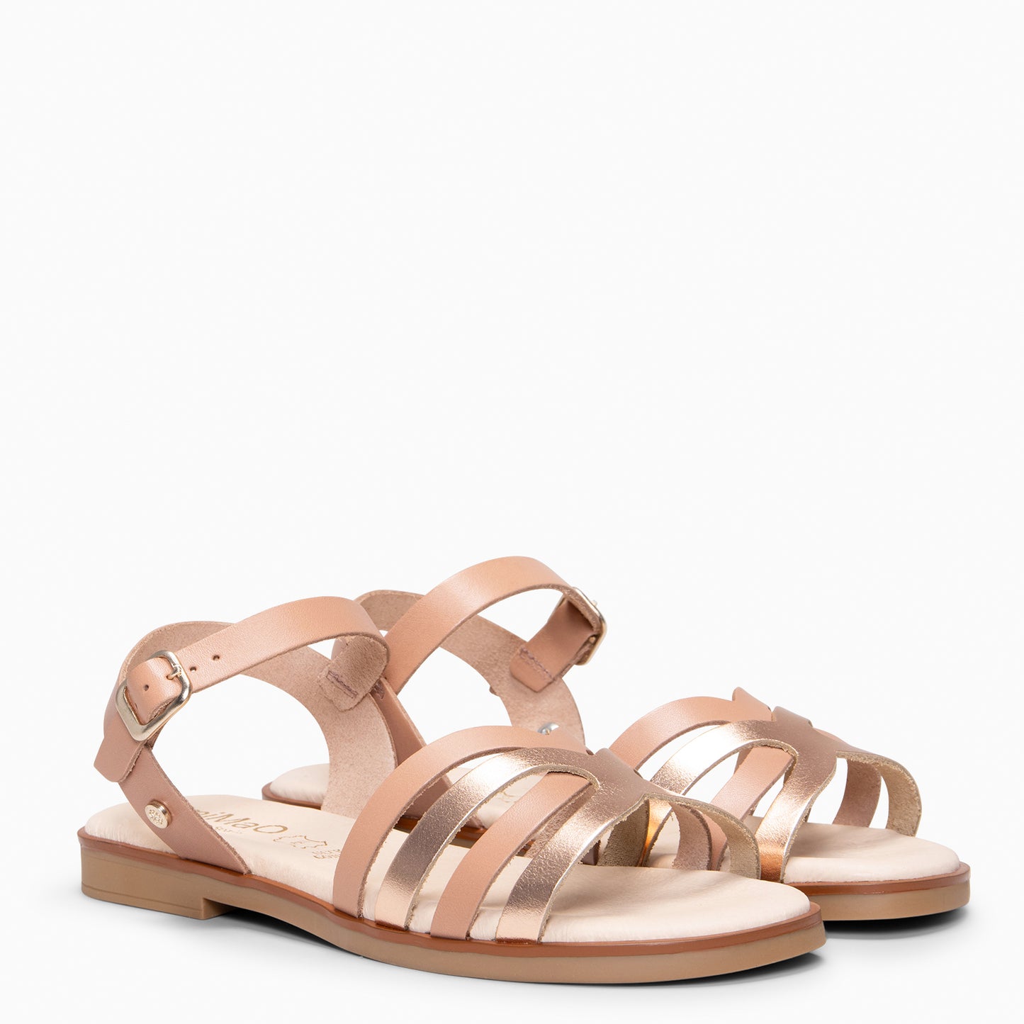 BELISA- Sandalia plana de piel de vaquetilla en NUDE ORO ROSA