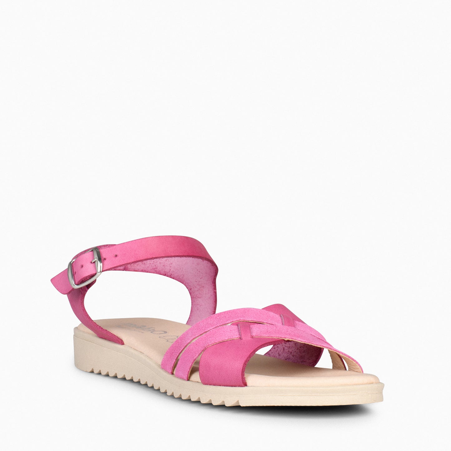 FRESH – Sandalias de piel con cuña baja FUCSIA