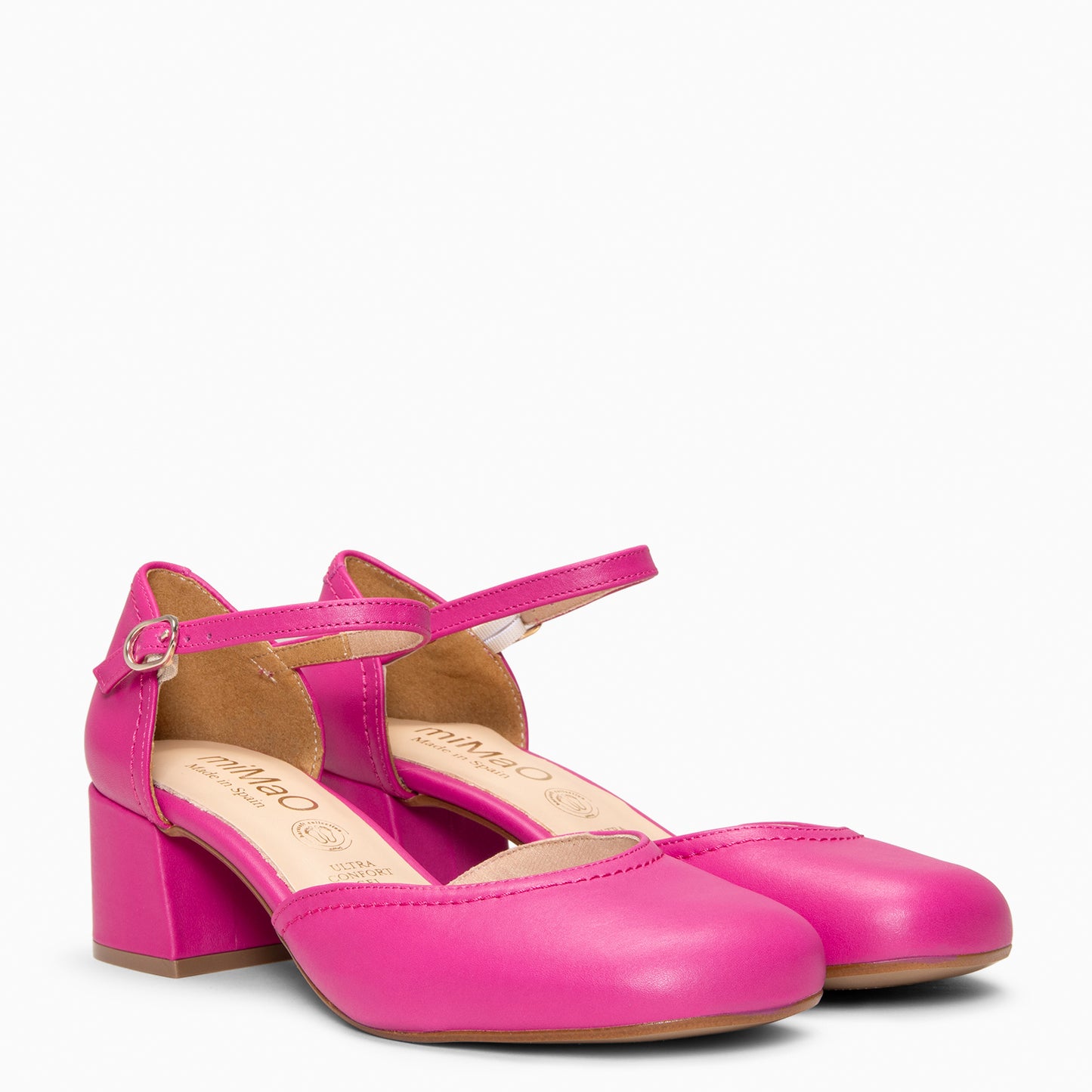 RIO - Tacones de Cuero con Correa al Tobillo FUCSIA
