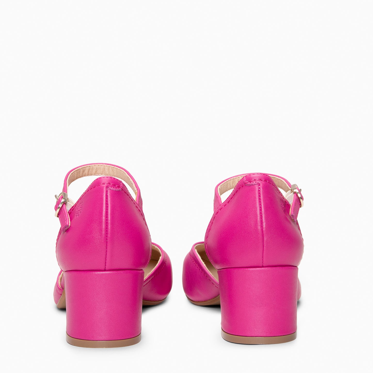 RIO - Tacones de Cuero con Correa al Tobillo FUCSIA