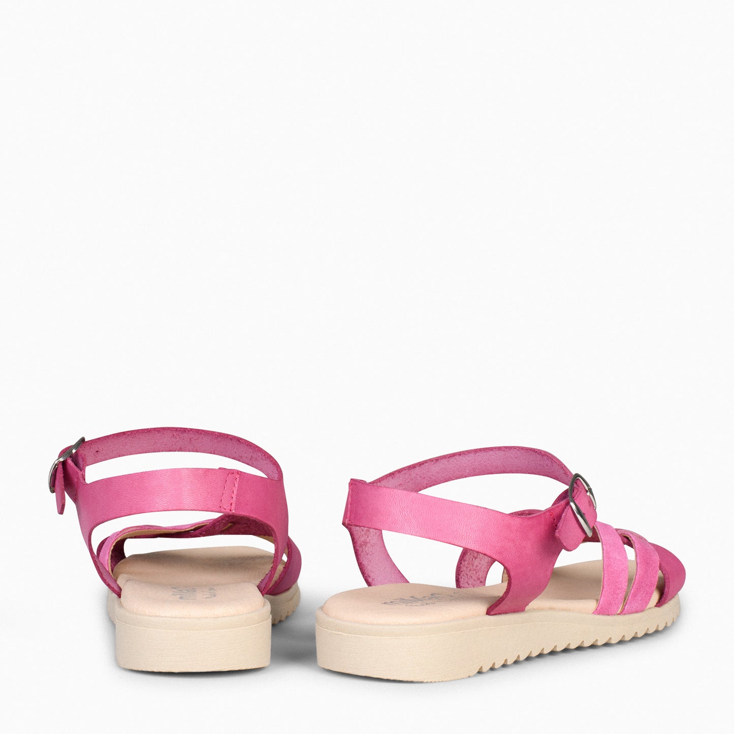 FRESH – Sandalias de piel con cuña baja FUCSIA