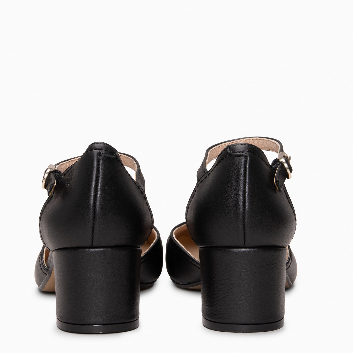 RIO - Tacones de Cuero con Correa al Tobillo NEGRO