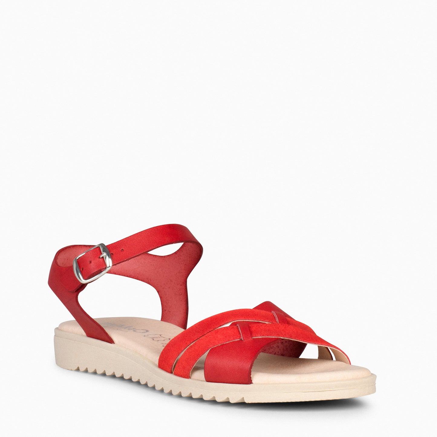 FRESH – Sandalias de piel con cuña baja ROJO