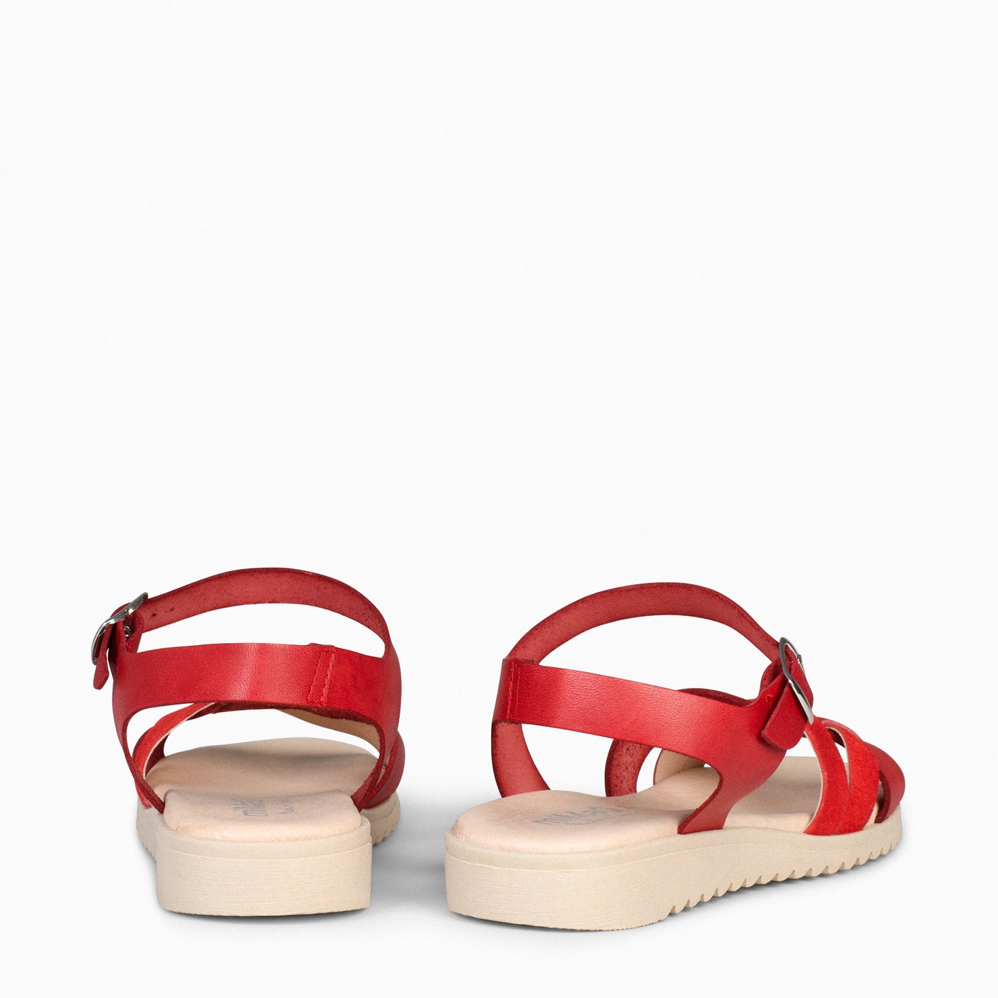 FRESH – Sandalias de piel con cuña baja ROJO