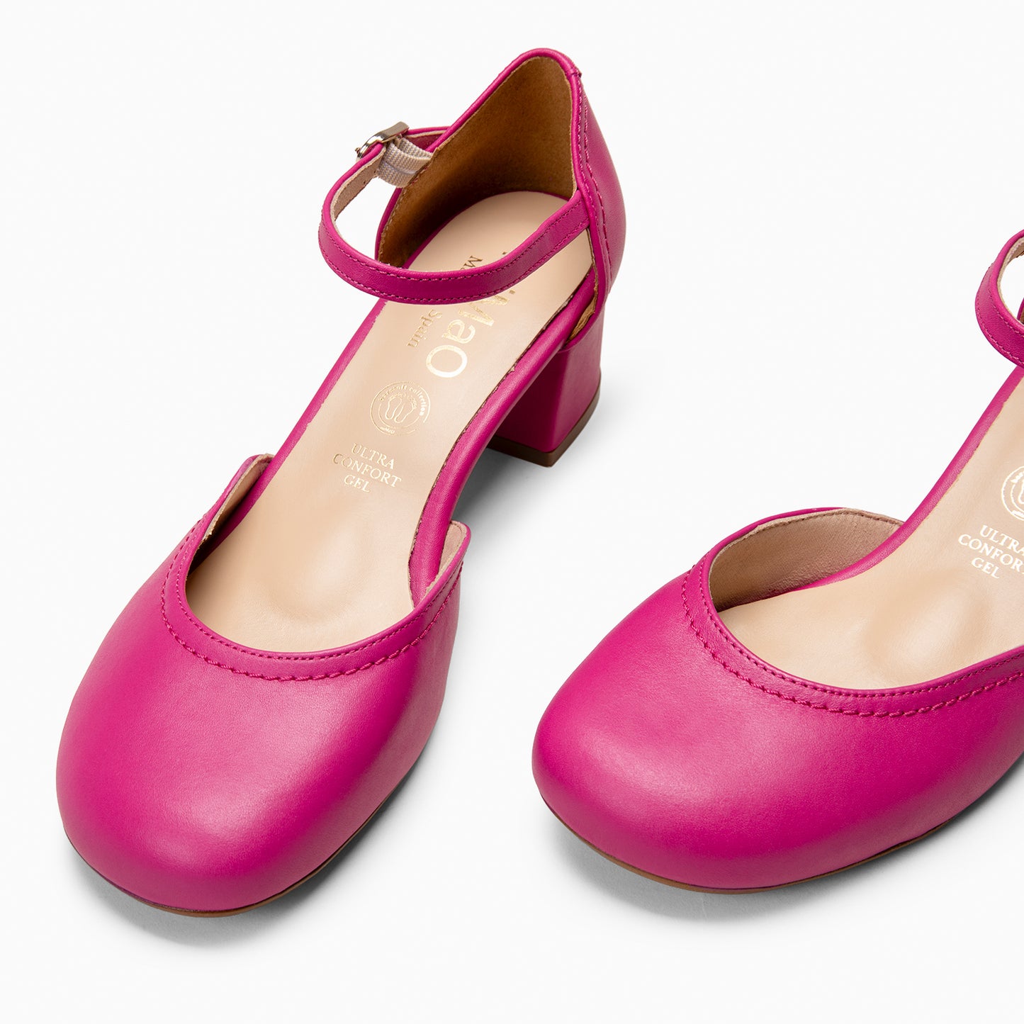 RIO - Tacones de Cuero con Correa al Tobillo FUCSIA