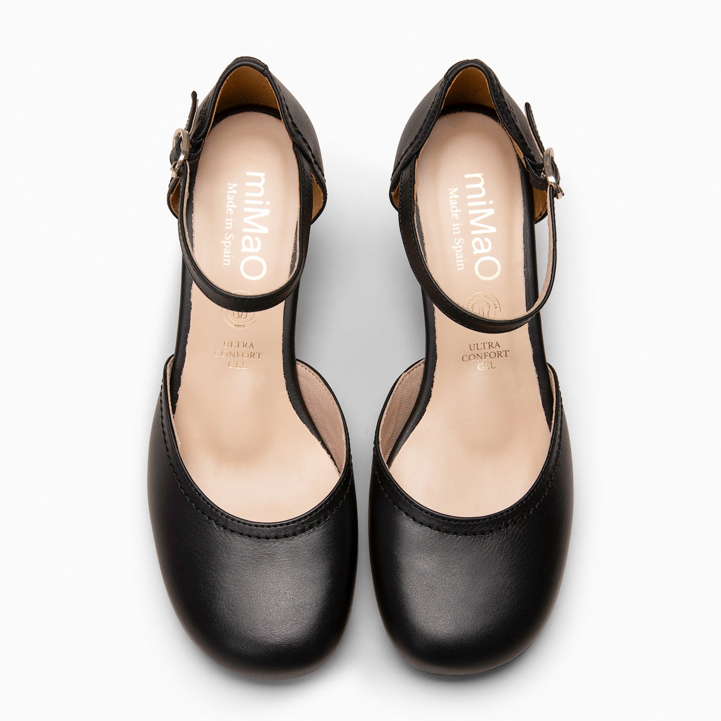 RIO - Tacones de Cuero con Correa al Tobillo NEGRO